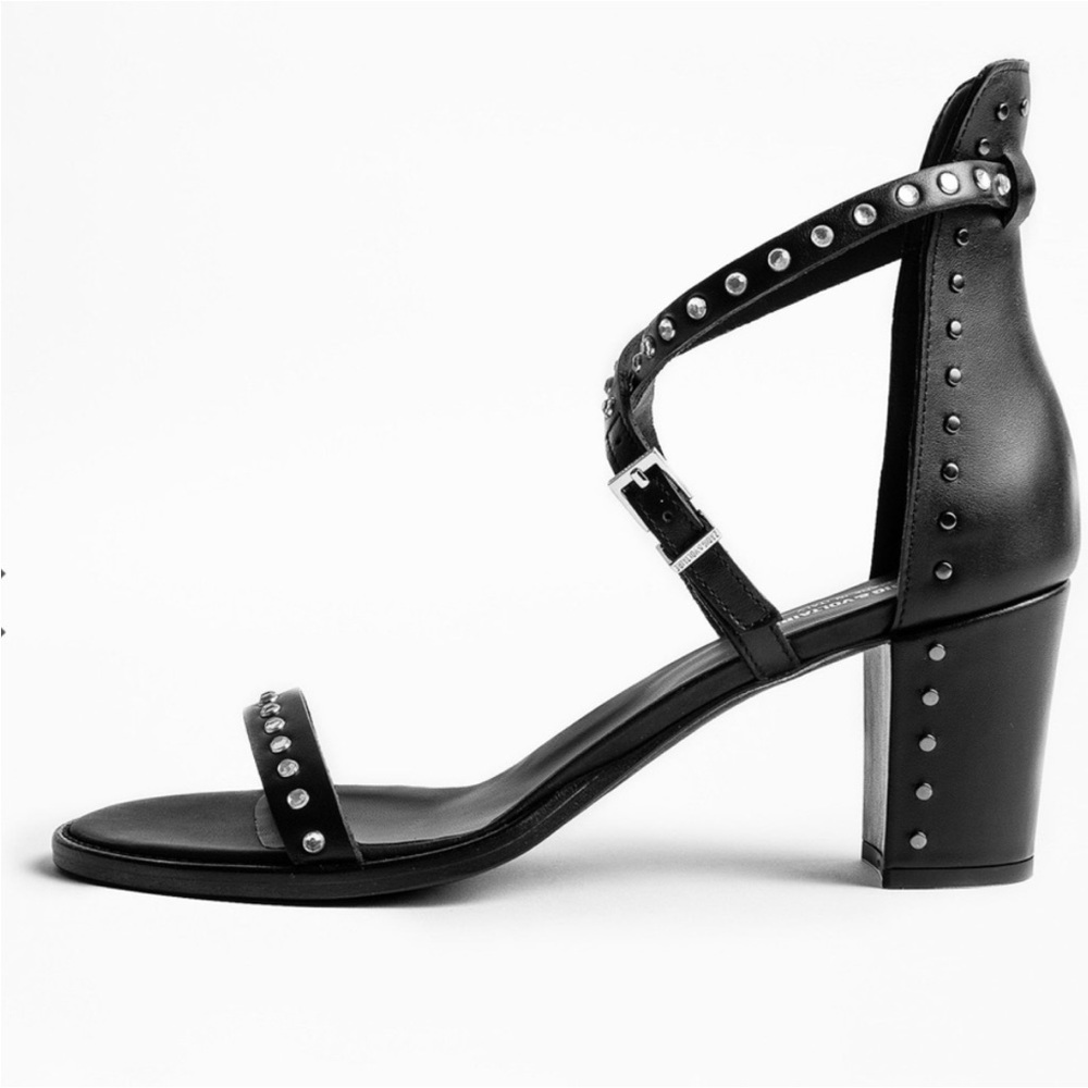 zadig and voltaire sandals Italian Paris black leather jewel sequin ankle - Picture 2 of 6